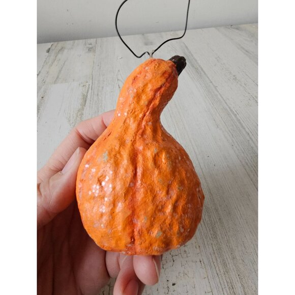 Vintage dept 56 glitter gourd pumpkin ornament jack-o'-lantern anthromorphic sha - Picture 4 of 8